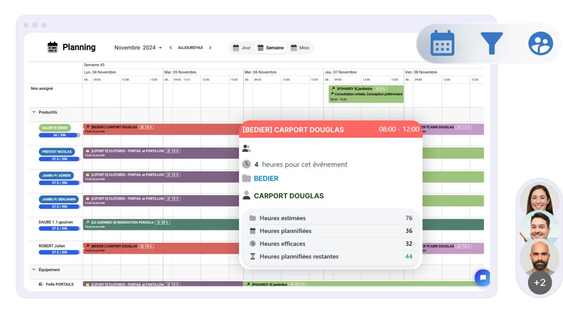 Superpilote - Logiciel de gestion de chantier BTP - Interface de planification